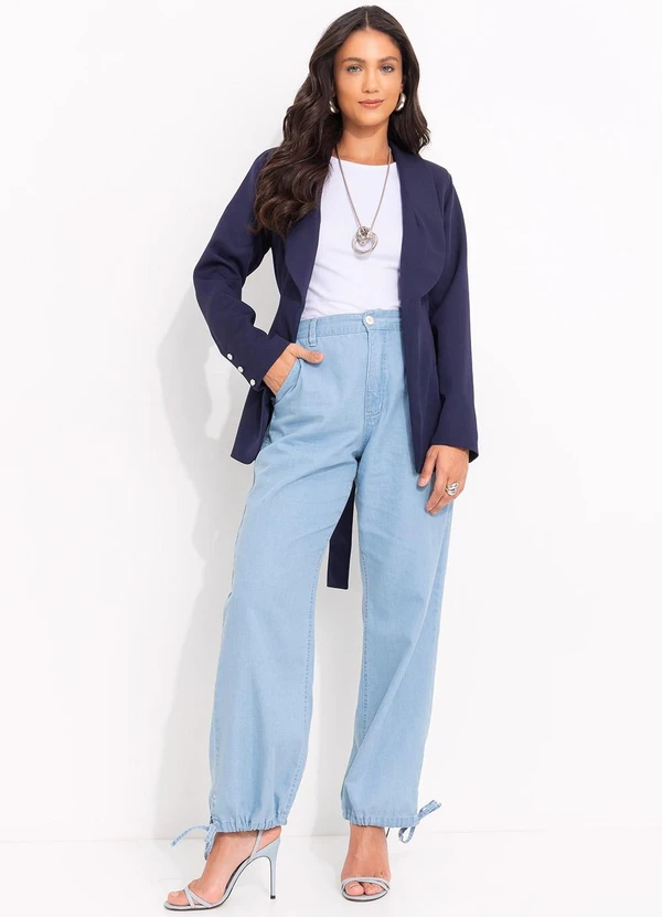 Quintess - Blazer Azul Marinho em Cetim 3