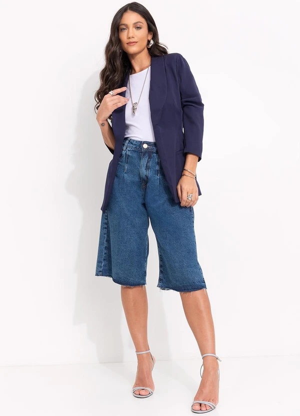 Quintess - Blazer Azul Marinho em Cetim 4