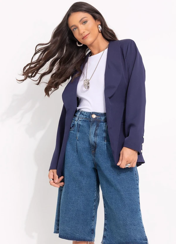 Quintess - Blazer Azul Marinho em Cetim 5