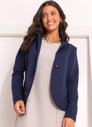 Quintess - Blazer Azul Marinho em Moletinho - QUINTESS