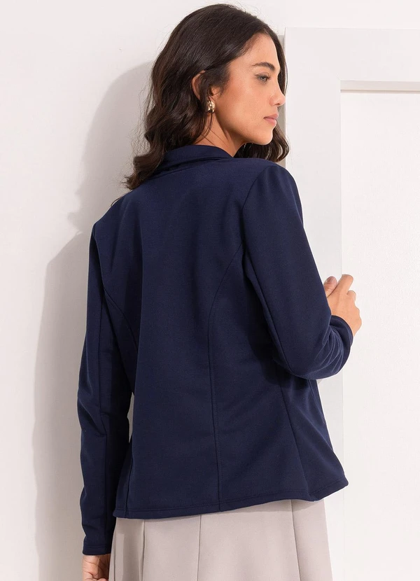 Quintess - Blazer Feminino Azul Marinho em Moletinho com Botão Único 3