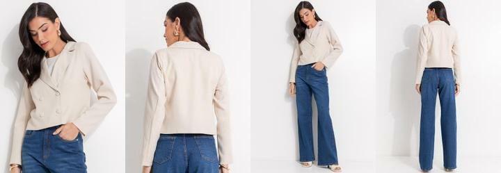 Blazer Bege Claro em Crepe Plano