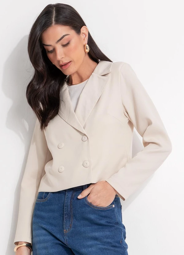 Quintess - Blazer Bege Claro em Crepe Plano