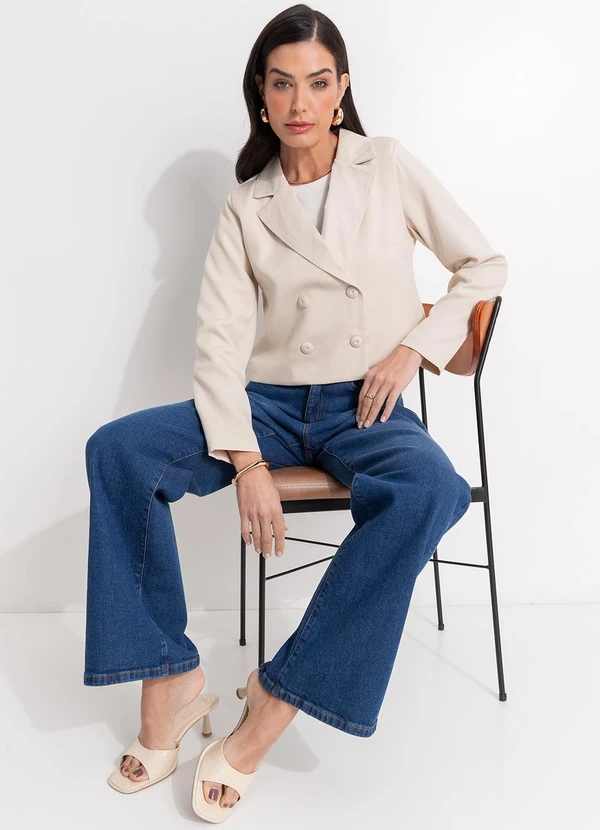 Quintess - Blazer Bege Claro em Crepe Plano 1