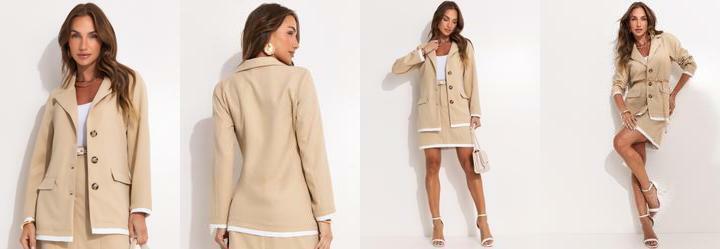 Blazer Bege em Crepe Plano