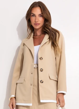 Quintess - Blazer Bege em Crepe Plano - QUINTESS