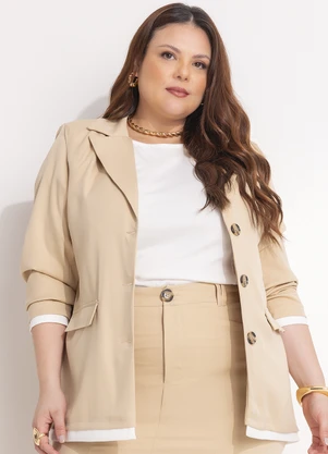 Quintess - Blazer Bege em Crepe Plano - QUINTESS