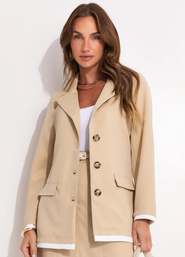 Quintess - Blazer Bege em Crepe Plano