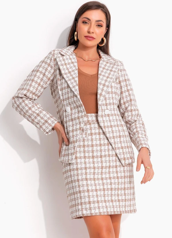 bonprix - Blazer Bege em Tweed 7