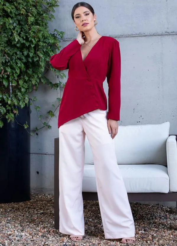 Quintess - Blazer Bordô em Alfaiataria Forrado 3