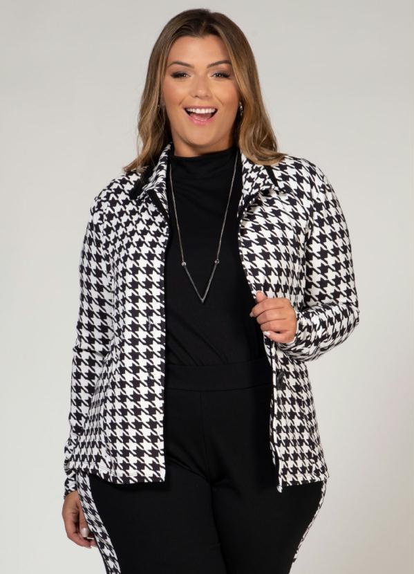 Quintess - Blazer Branco e Preto com Fechamento em Botão 5