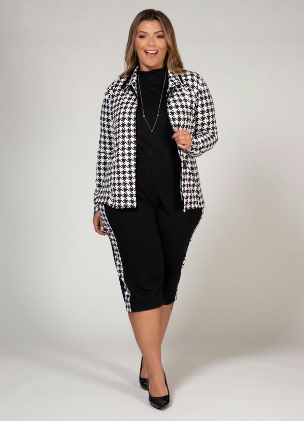 Quintess - Blazer Branco e Preto com Fechamento em Botão 7