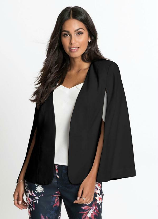 bonprix - Blazer Capa sem Gola Preto