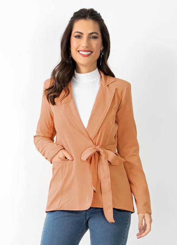 Quintess - Blazer Caramelo com Bolsos e  Amarração