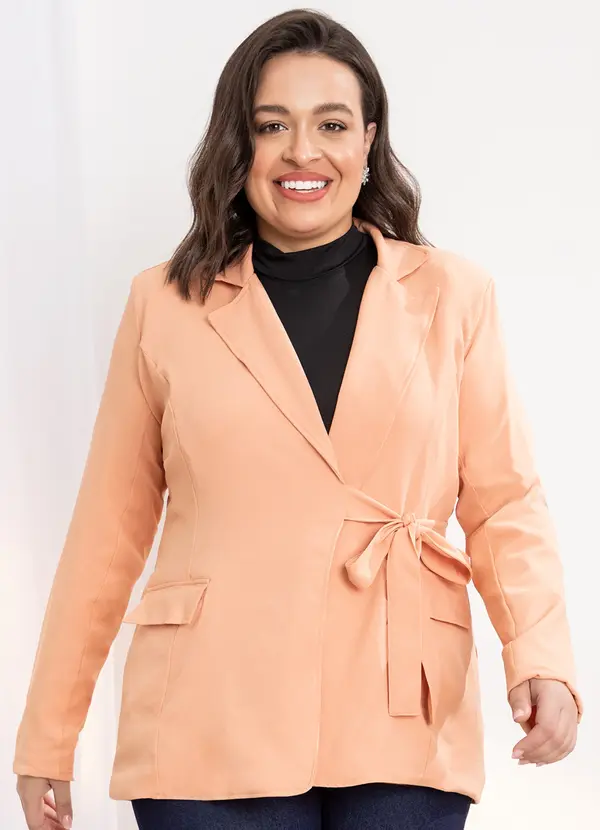 Quintess - Blazer Caramelo com Bolsos e  Amarração 5