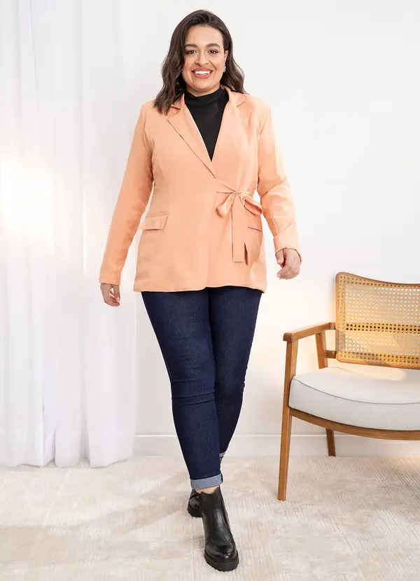 Quintess - Blazer Caramelo com Bolsos e  Amarração 3