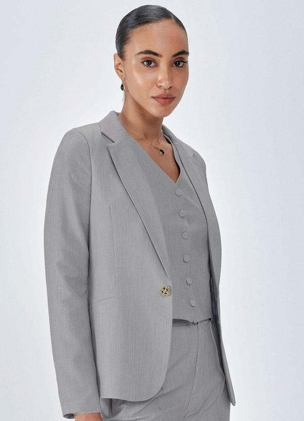 Principessa - Blazer Cinza com Botão Monograma Raíza