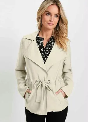 bonprix - Blazer com Amarração e Bolsos Bege - BONPRIX