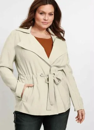 bonprix - Blazer com Amarração e Bolsos Bege - BONPRIX