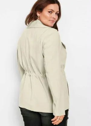 bonprix - Blazer com Amarração e Bolsos Bege - BONPRIX