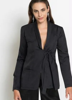bonprix - Blazer com Amarração Preto - BONPRIX