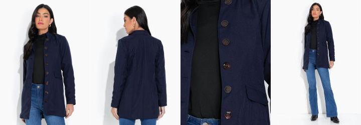 Blazer com Bolso em Lapela Frontal Marinho