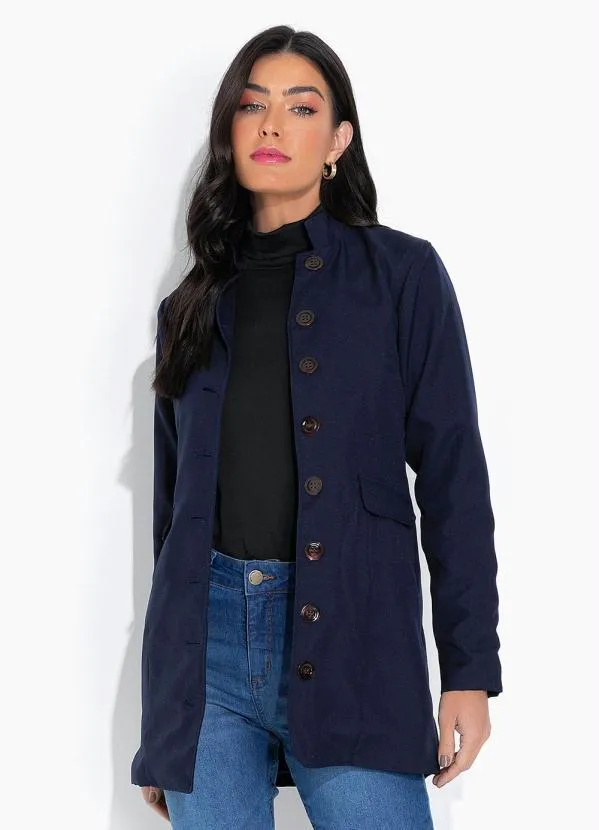 bonprix - Blazer com Bolso em Lapela Frontal Marinho