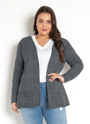 Moda Pop - Blazer com Bolsos Xadrez Preto - MODA POP