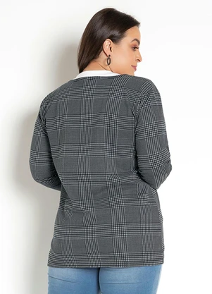 Moda Pop - Blazer com Bolsos Xadrez Preto - MODA POP