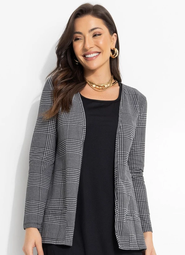 Moda Pop - Blazer com Bolsos Xadrez Preto