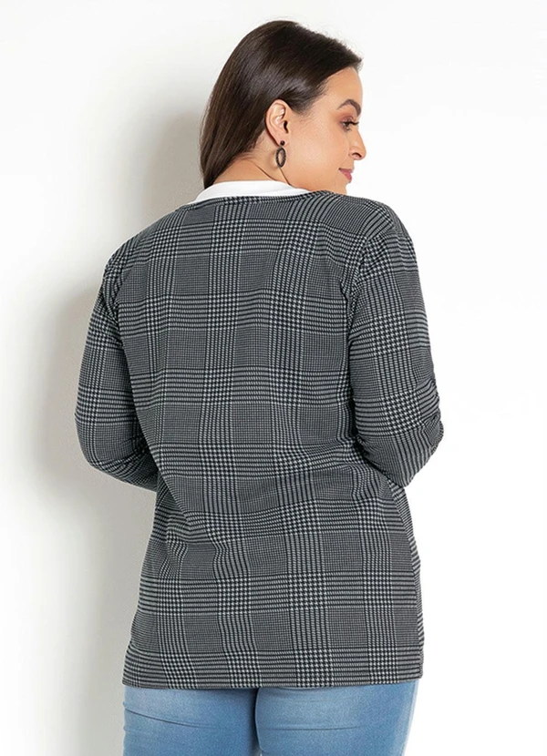 Moda Pop - Blazer com Bolsos Xadrez Preto 11