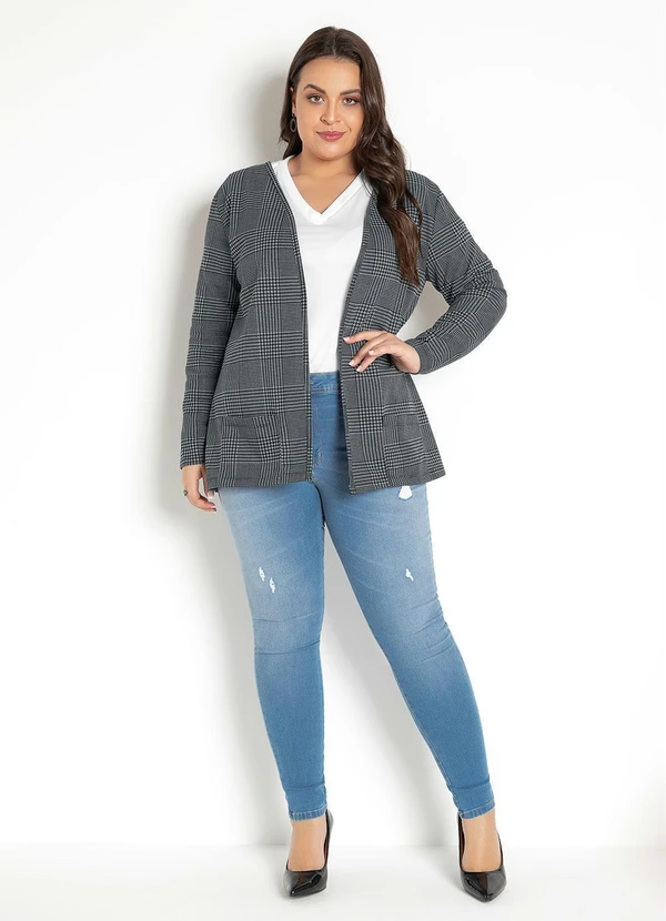 Moda Pop - Blazer com Bolsos Xadrez Preto 13