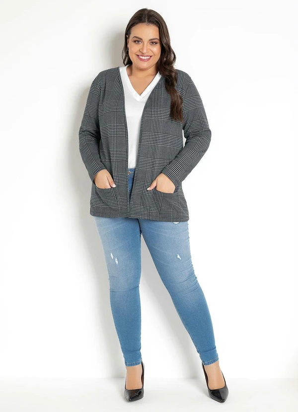 Moda Pop - Blazer com Bolsos Xadrez Preto 15