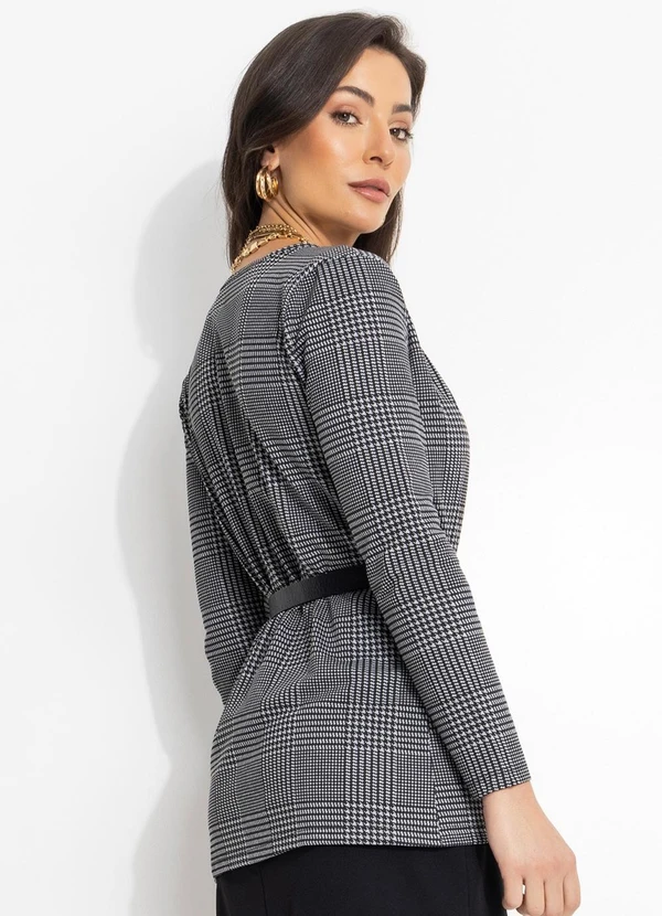 Moda Pop - Blazer com Bolsos Xadrez Preto 2