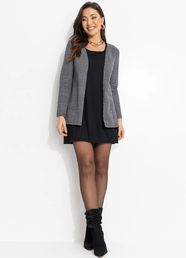Moda Pop - Blazer com Bolsos Xadrez Preto 3
