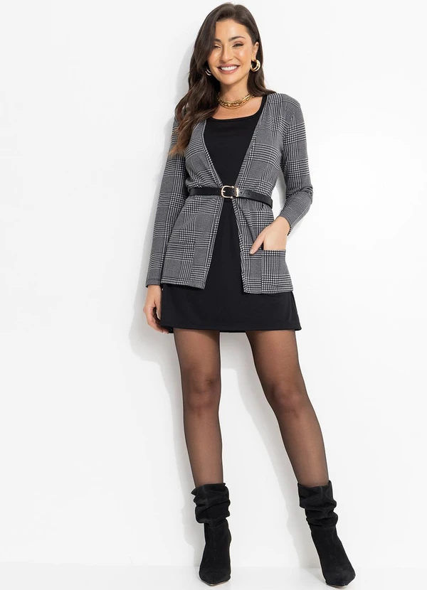 Moda Pop - Blazer com Bolsos Xadrez Preto 6