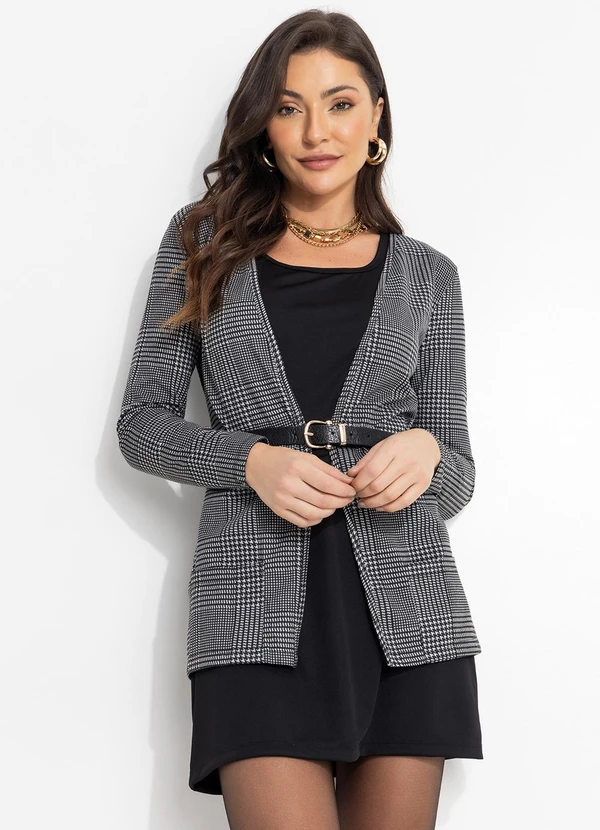 Moda Pop - Blazer com Bolsos Xadrez Preto 7