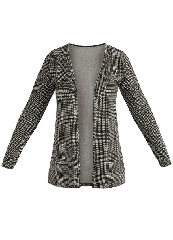 Moda Pop - Blazer com Bolsos Xadrez Preto 9