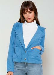 Blazer com Botes e Bolsos Azul