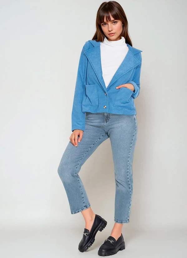 bonprix - Blazer com Botões e Bolsos Azul 2