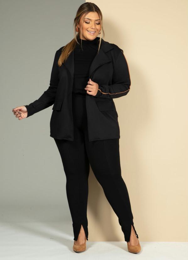 Quintess - Blazer com Friso Contrastante nas Mangas Preto 7