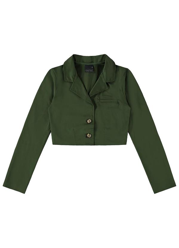 Enfim - Blazer Cropped Alfaiataria Acetinado Verde