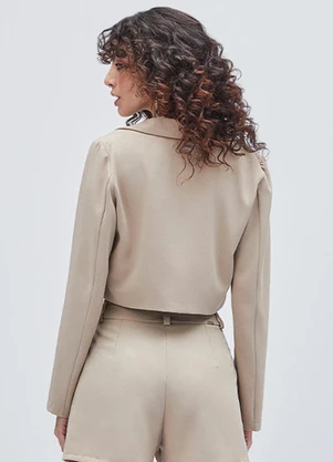 Authoria - Blazer Cropped de Alfaiataria Bege - AUTHORIA