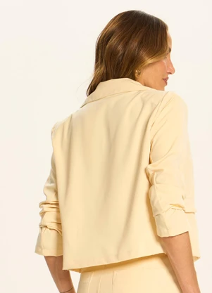 Doce Trama - Blazer Cropped de Alfaiataria com Lapela Amarelo - DOCE TRAMA