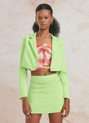 Authoria - Blazer Cropped de Alfaiataria Lima Verde Limão - AUTHORIA