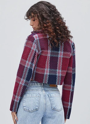 Authoria - Blazer Cropped Xadrez de Tweed Vermelho - AUTHORIA