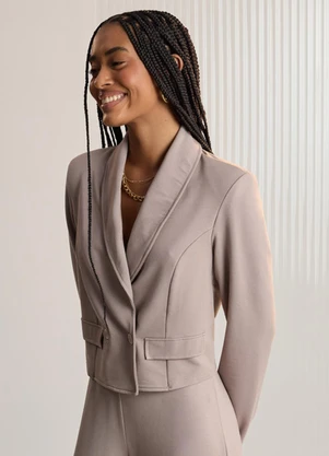 Lunender - Blazer Curto com Botões em Moletom Denim Cinza - LUNENDER