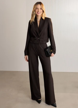 Lunender - Blazer Curto com Botões em Moletom Denim Marrom - LUNENDER