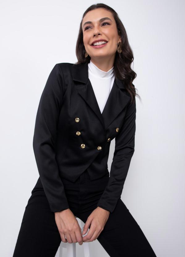 Quintess - Blazer Curto Preto com Ombreira 2