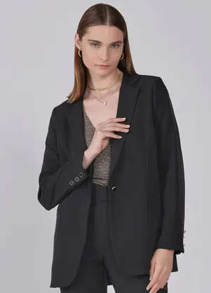 Principessa - Blazer de Alfaiataria Alongado Preto Liana - PRINCIPESSA